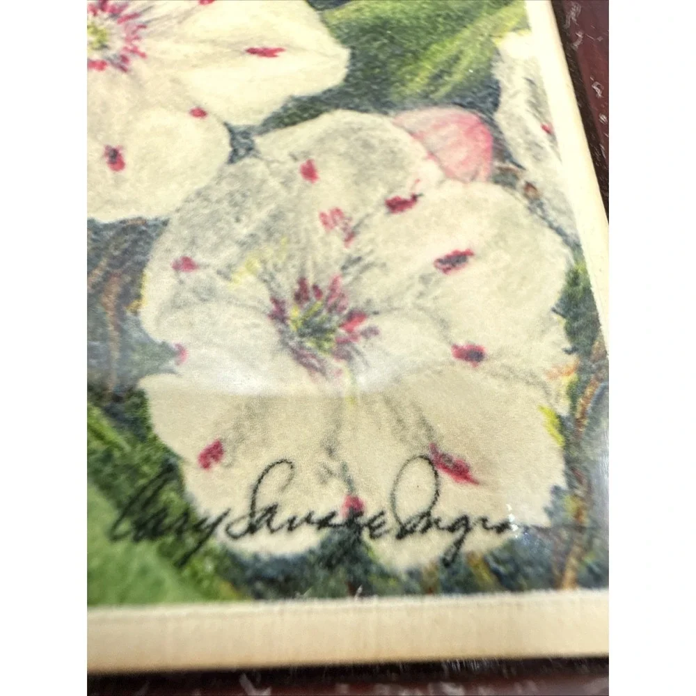 Vintage‎ Wooden Jewelry Box with Floral Tile Top Water Lilly